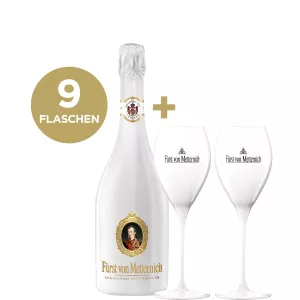 9er Paket Fürst von Metternich Chardonnay Sekt inkl. 2 gratis Luce Sektgläser weiß